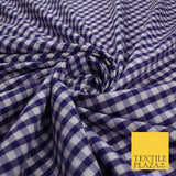 15 COLOURS - Medium 1/4" Gingham Square Check Polycotton Fabric Dress Craft 44"