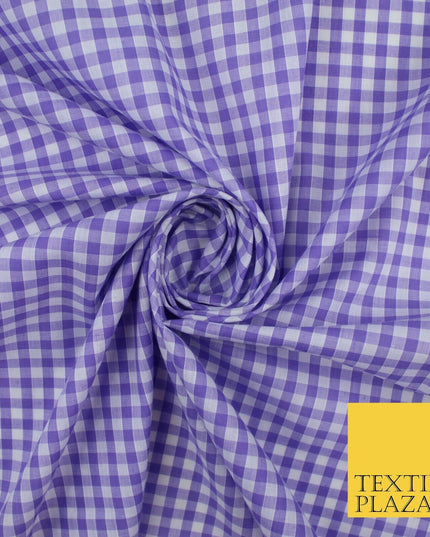15 COLOURS - Medium 1/4" Gingham Square Check Polycotton Fabric Dress Craft 44"
