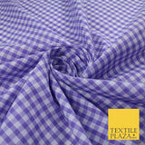 15 COLOURS - Medium 1/4" Gingham Square Check Polycotton Fabric Dress Craft 44"