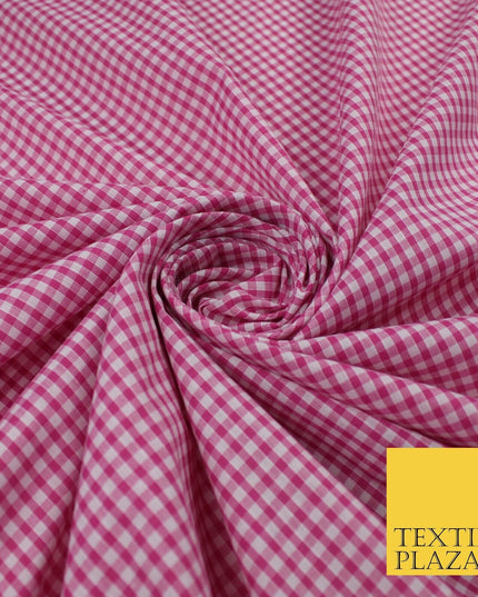 15 COLOURS - Small 1/8" Mini Gingham Square Check Polycotton Fabric Dress Craft