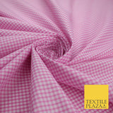 15 COLOURS - Small 1/8" Mini Gingham Square Check Polycotton Fabric Dress Craft