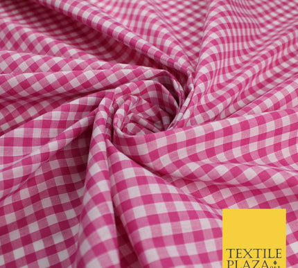 15 COLOURS - Medium 1/4" Gingham Square Check Polycotton Fabric Dress Craft 44"