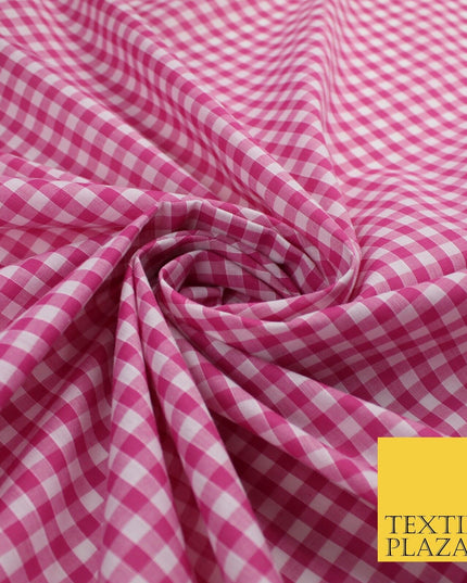 15 COLOURS - Medium 1/4" Gingham Square Check Polycotton Fabric Dress Craft 44"