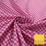 15 COLOURS - Medium 1/4" Gingham Square Check Polycotton Fabric Dress Craft 44"