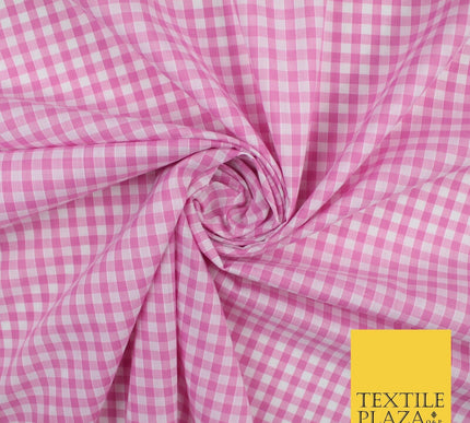 15 COLOURS - Medium 1/4" Gingham Square Check Polycotton Fabric Dress Craft 44"