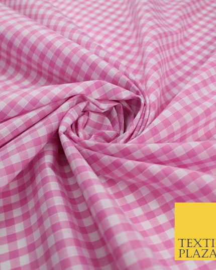 15 COLOURS - Medium 1/4" Gingham Square Check Polycotton Fabric Dress Craft 44"