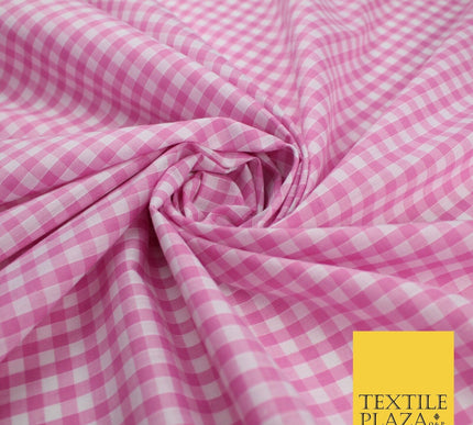 15 COLOURS - Medium 1/4" Gingham Square Check Polycotton Fabric Dress Craft 44"