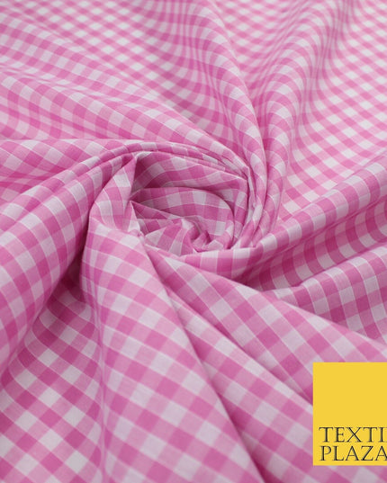 15 COLOURS - Medium 1/4" Gingham Square Check Polycotton Fabric Dress Craft 44"