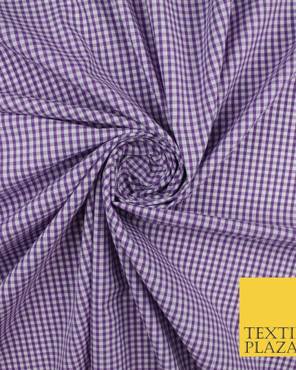 15 COLOURS - Small 1/8" Mini Gingham Square Check Polycotton Fabric Dress Craft