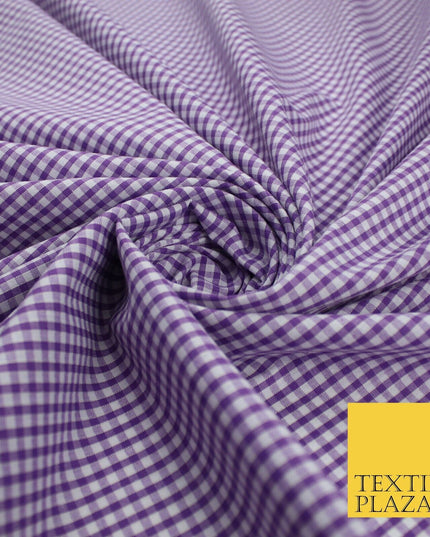 15 COLOURS - Small 1/8" Mini Gingham Square Check Polycotton Fabric Dress Craft