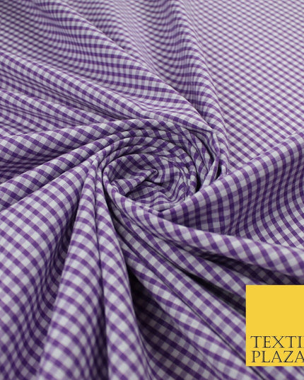 15 COLOURS - Small 1/8" Mini Gingham Square Check Polycotton Fabric Dress Craft