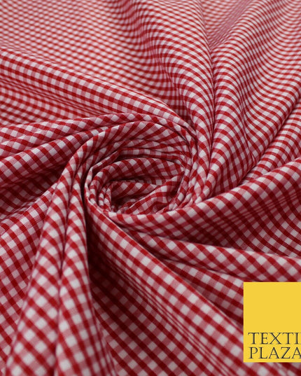 15 COLOURS - Small 1/8" Mini Gingham Square Check Polycotton Fabric Dress Craft