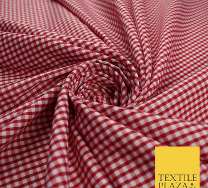 15 COLOURS - Small 1/8" Mini Gingham Square Check Polycotton Fabric Dress Craft