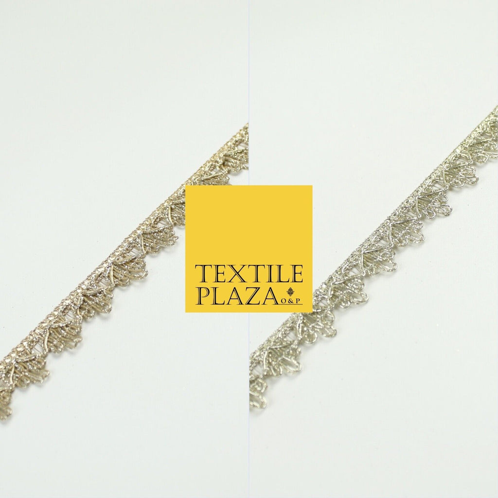 GOLD Slim Metallic Thread Scalloped Trim Border Ribbon Lace 1.5cm Wide