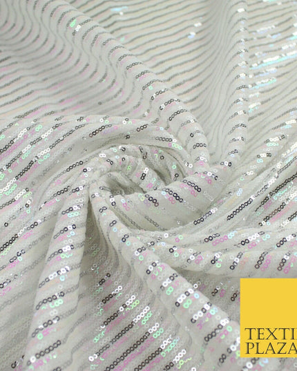 3 COLOURS - Sequin Stripe Pearl Shiny Stretch Mesh Net Tulle Dress Fabric 48"