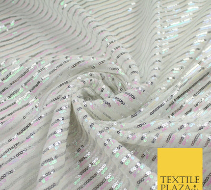 3 COLOURS - Sequin Stripe Pearl Shiny Stretch Mesh Net Tulle Dress Fabric 48"