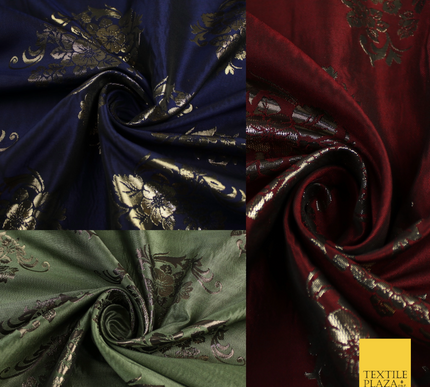 3 COLOURS - Antique Gold Floral Textured Metallic Fancy Brocade Jacquard Fabric