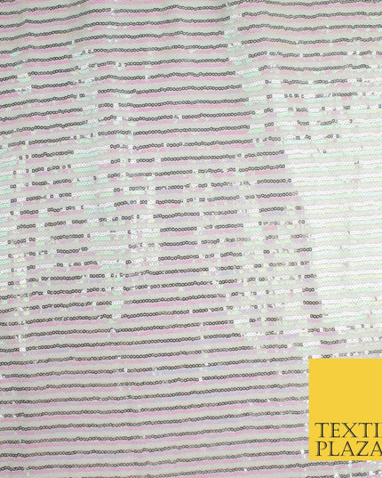 3 COLOURS - Sequin Stripe Pearl Shiny Stretch Mesh Net Tulle Dress Fabric 48"