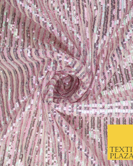 3 COLOURS - Sequin Stripe Pearl Shiny Stretch Mesh Net Tulle Dress Fabric 48"