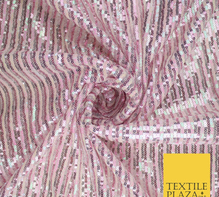 3 COLOURS - Sequin Stripe Pearl Shiny Stretch Mesh Net Tulle Dress Fabric 48"