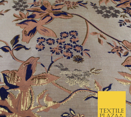 Luxury Gold Floral Ornate Vine Textured Brocade Dress Fabric Metallic 59" Wide