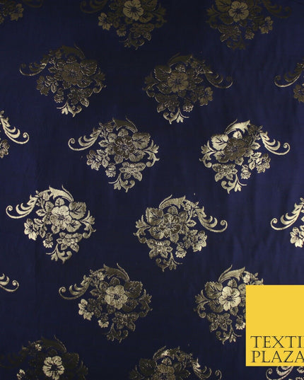 3 COLOURS - Antique Gold Floral Textured Metallic Fancy Brocade Jacquard Fabric