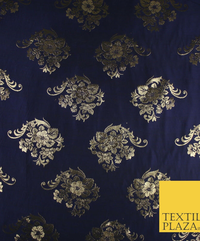 3 COLOURS - Antique Gold Floral Textured Metallic Fancy Brocade Jacquard Fabric