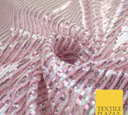 3 COLOURS - Sequin Stripe Pearl Shiny Stretch Mesh Net Tulle Dress Fabric 48"