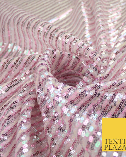 3 COLOURS - Sequin Stripe Pearl Shiny Stretch Mesh Net Tulle Dress Fabric 48"