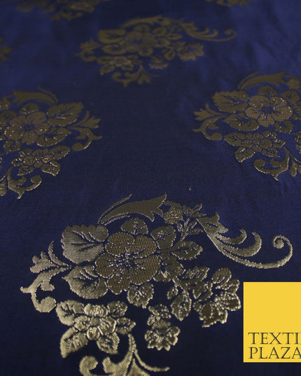 3 COLOURS - Antique Gold Floral Textured Metallic Fancy Brocade Jacquard Fabric