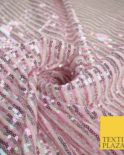 3 COLOURS - Sequin Stripe Pearl Shiny Stretch Mesh Net Tulle Dress Fabric 48"