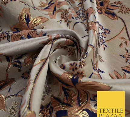 Luxury Gold Floral Ornate Vine Textured Brocade Dress Fabric Metallic 59" Wide