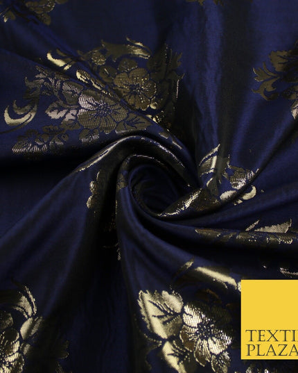 3 COLOURS - Antique Gold Floral Textured Metallic Fancy Brocade Jacquard Fabric