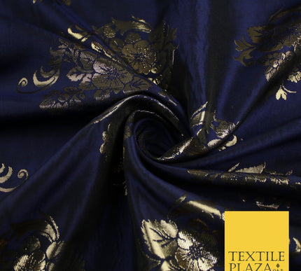 3 COLOURS - Antique Gold Floral Textured Metallic Fancy Brocade Jacquard Fabric