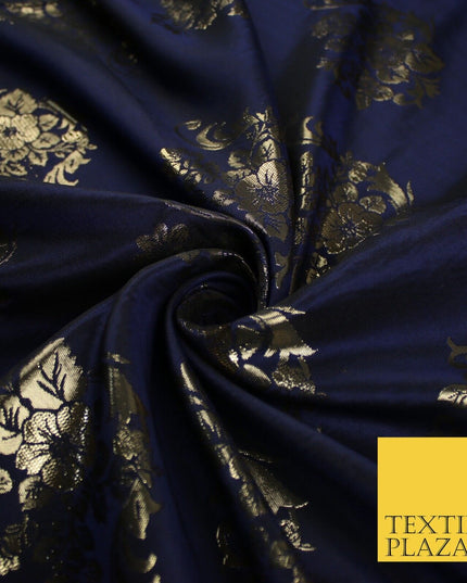 3 COLOURS - Antique Gold Floral Textured Metallic Fancy Brocade Jacquard Fabric