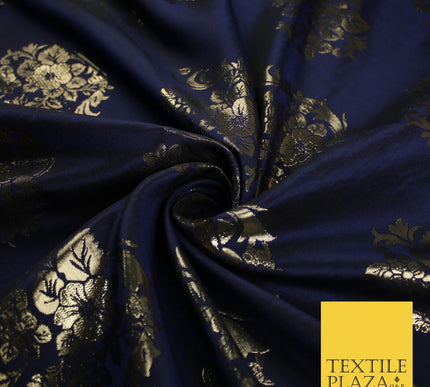 3 COLOURS - Antique Gold Floral Textured Metallic Fancy Brocade Jacquard Fabric