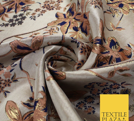 Luxury Gold Floral Ornate Vine Textured Brocade Dress Fabric Metallic 59" Wide
