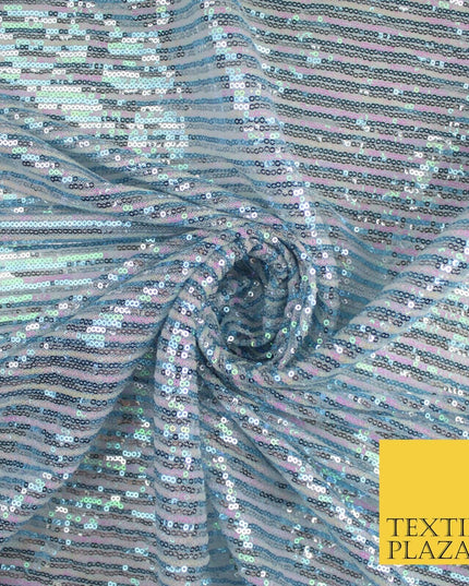 3 COLOURS - Sequin Stripe Pearl Shiny Stretch Mesh Net Tulle Dress Fabric 48"