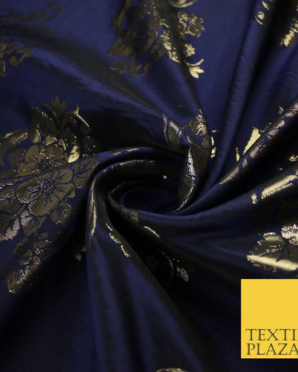 3 COLOURS - Antique Gold Floral Textured Metallic Fancy Brocade Jacquard Fabric