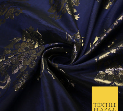 3 COLOURS - Antique Gold Floral Textured Metallic Fancy Brocade Jacquard Fabric