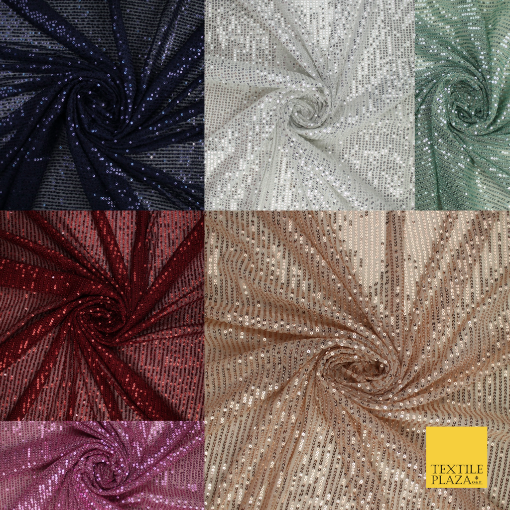 6 COLOURS - Sequin Stripe Sparkly Shiny Stretch Mesh Net Tulle Dress Fabric 48"