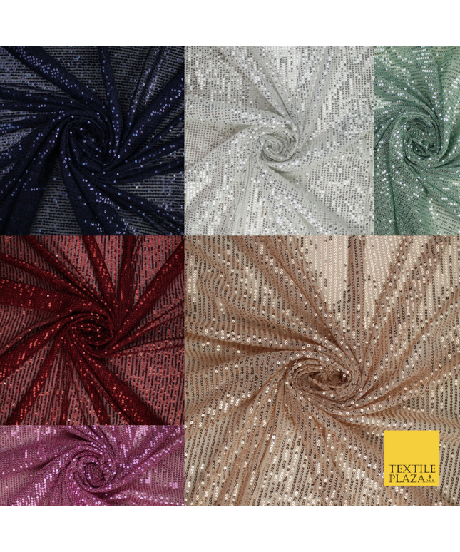 6 COLOURS - Sequin Stripe Sparkly Shiny Stretch Mesh Net Tulle Dress Fabric 48"
