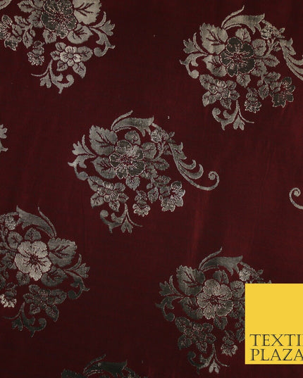 3 COLOURS - Antique Gold Floral Textured Metallic Fancy Brocade Jacquard Fabric