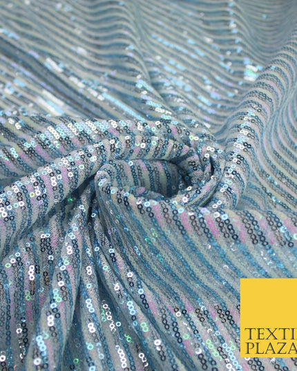 3 COLOURS - Sequin Stripe Pearl Shiny Stretch Mesh Net Tulle Dress Fabric 48"