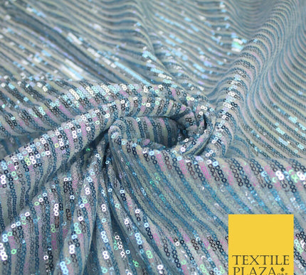 3 COLOURS - Sequin Stripe Pearl Shiny Stretch Mesh Net Tulle Dress Fabric 48"