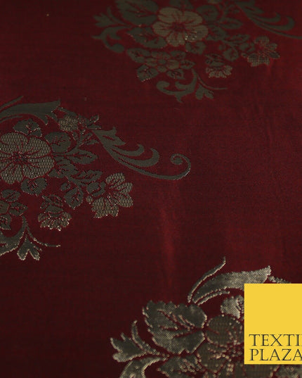 3 COLOURS - Antique Gold Floral Textured Metallic Fancy Brocade Jacquard Fabric