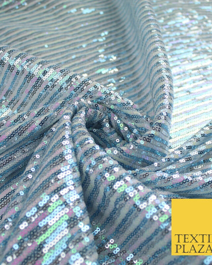 3 COLOURS - Sequin Stripe Pearl Shiny Stretch Mesh Net Tulle Dress Fabric 48"