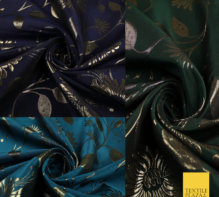 3 COLOURS - Antique Gold Floral Vine Metallic Fancy Brocade Jacquard Fabric