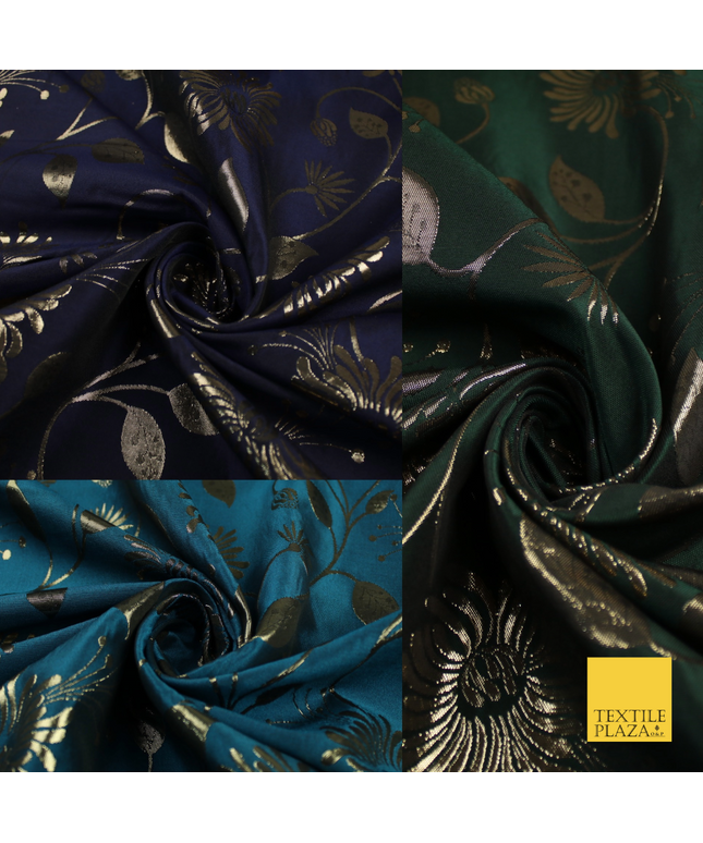 3 COLOURS - Antique Gold Floral Vine Metallic Fancy Brocade Jacquard Fabric
