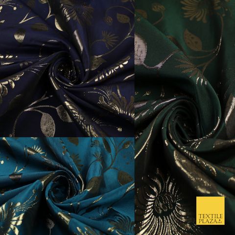 3 COLOURS - Antique Gold Floral Vine Metallic Fancy Brocade Jacquard Fabric